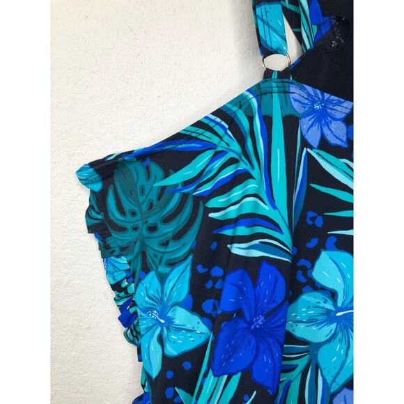 Swimsuits For All Plus Sz 26 Blue Hawaiian High Neck Wrap Swimdress Beach - Picture 15 of 16